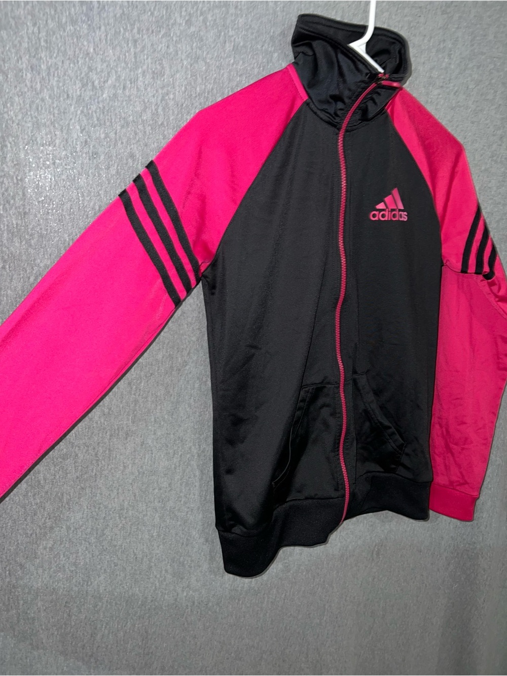 adidas Black and Hot Pink Kids Zip-Up Track Jacket